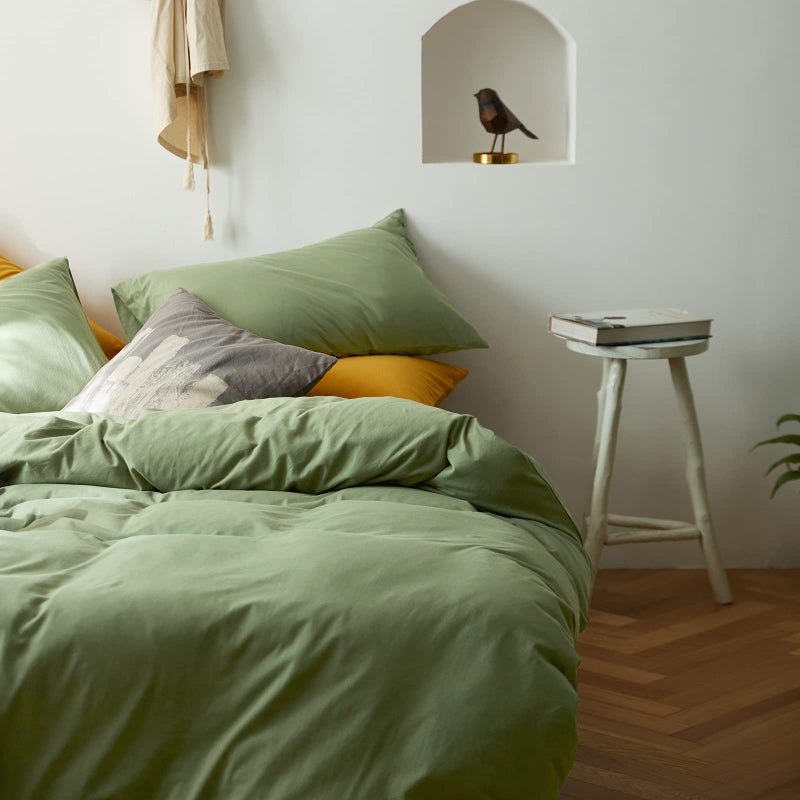 AMWAN Avocado Green Duvet Cover Jersey Knit Cotton Bedding Set Queen Solid Color Comforter Cover Modern Style Green Bedding Cover with 2 Pillowcases Luxury Soft T Shirt Cotton Bedding Collection - Image 2